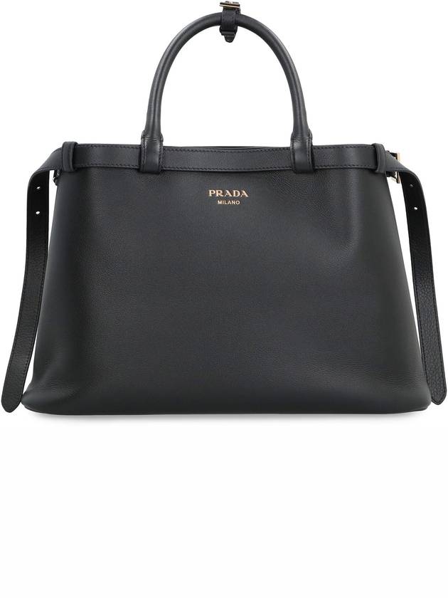 Double Belt Buckle Medium Leather Hand Tote Bag Black - PRADA - BALAAN 2