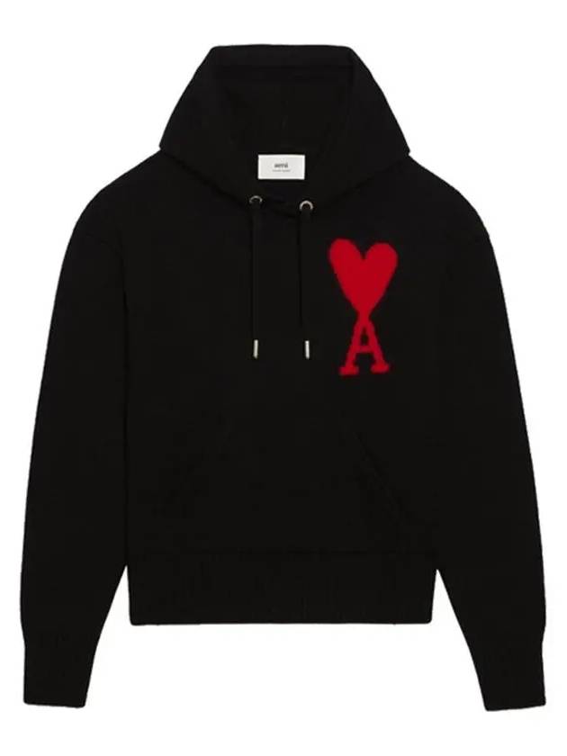 Big Heart Logo Wool Hoodie Black - AMI - BALAAN 2