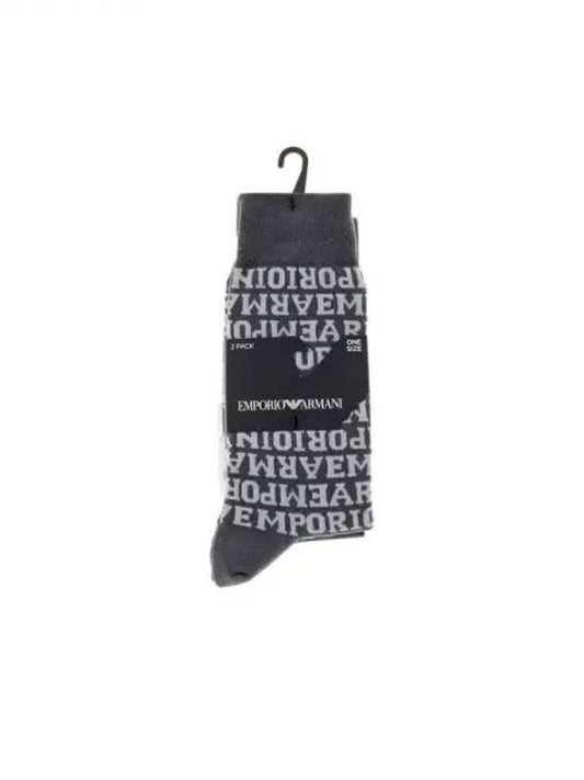 UNDERWEAR Men s Logo Pattern Cotton Socks 2PACK Charcoal Gray 271794 - EMPORIO ARMANI - BALAAN 1