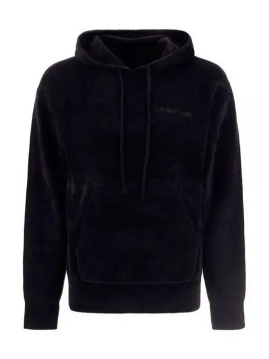 Embroidered Logo Velvet Drawstring Hoodie Black - HELMUT LANG - BALAAN 2