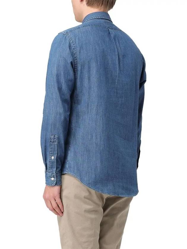 Pony Logo Denim Slim Fit Long Sleeve Shirt Blue - POLO RALPH LAUREN - BALAAN 3