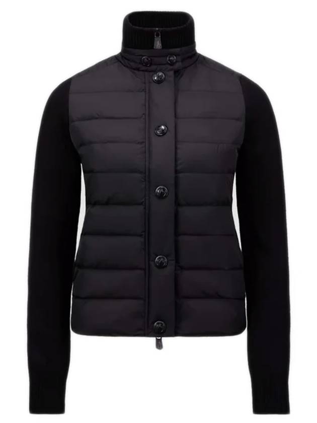 Padded Wool Cardigan Black - MONCLER - BALAAN 1