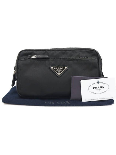 2VL977 Black Tesuto Re Nylon Saffiano Silver Triangle Belt Bag - PRADA - BALAAN 2