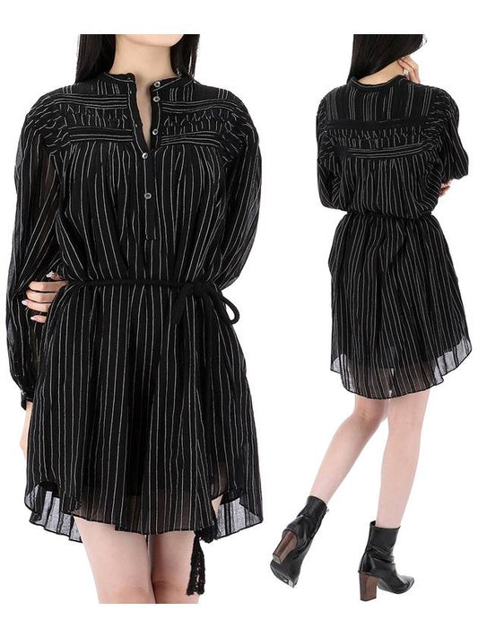 Leozi Striped Cotton Short Dress Black - ISABEL MARANT - BALAAN 2