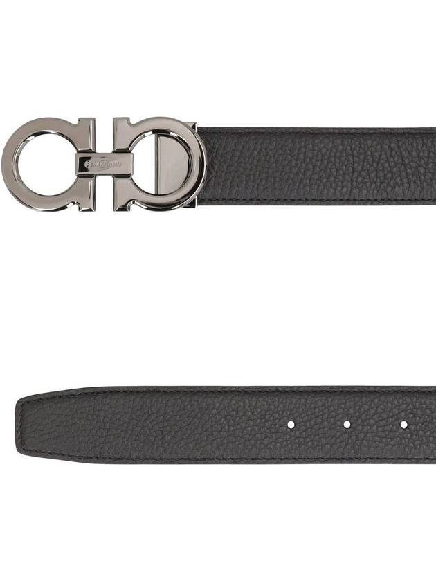 Reversible Gancini Leather Belt Navy - SALVATORE FERRAGAMO - BALAAN 4