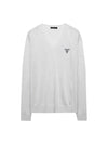 Logo Silk V-Neck Knit Top Grey - PRADA - BALAAN 1