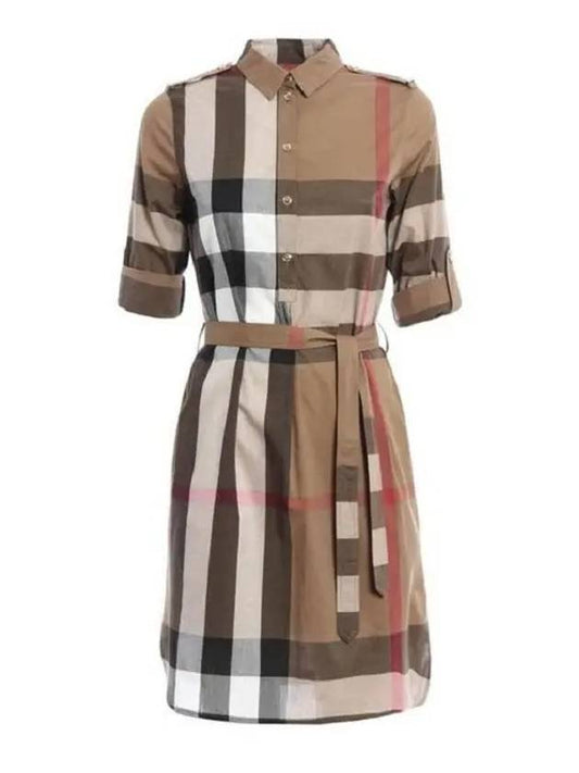 Women's Kelsey Check Cotton Midi Dress Brown - BURBERRY - BALAAN 1