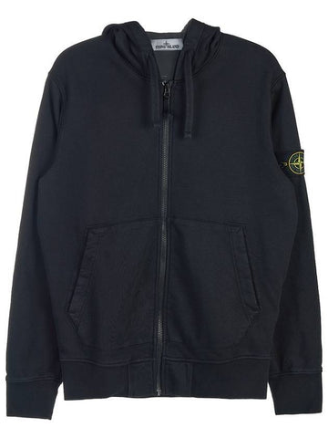 Men's Wappen Patch Fleece Zip Up Hoodie Black - STONE ISLAND - BALAAN 1