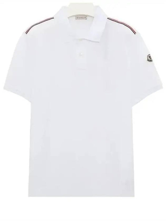 Men's Logo Patch Shoulder Three Stripes Polo Shirt White - MONCLER - BALAAN 1