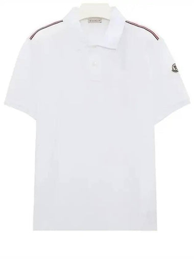 Men's Logo Patch Shoulder Three Stripes Polo Shirt White - MONCLER - BALAAN 1