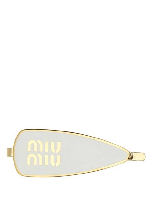 Engraved Logo Enamel Hair Clip White - MIU MIU - BALAAN 1