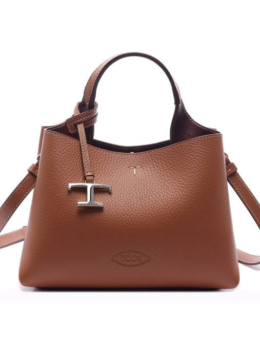 Logo Charm Leather Micro Tote Bag Brown - TOD'S - BALAAN 2