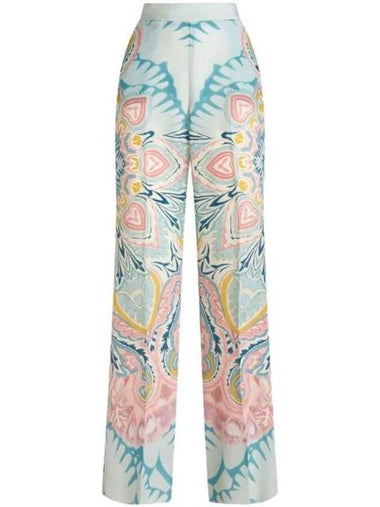 Women's Printed Silk Perlacho Straight Pants Light Blue - ETRO - BALAAN 1