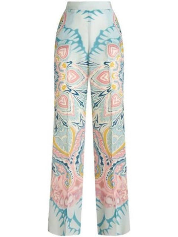 Women's Printed Silk Perlacho Straight Pants Light Blue - ETRO - BALAAN 1