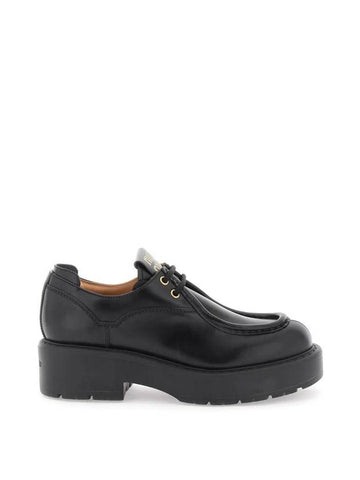 Logo Lace Up Brushed Leather Derby Black - MIU MIU - BALAAN 1