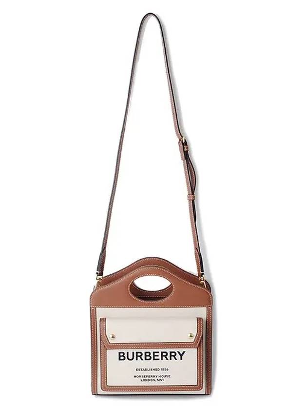 Mini Two-Tone Canvas And Leather Pocket Bag Natural Malt Brown - BURBERRY - BALAAN 3