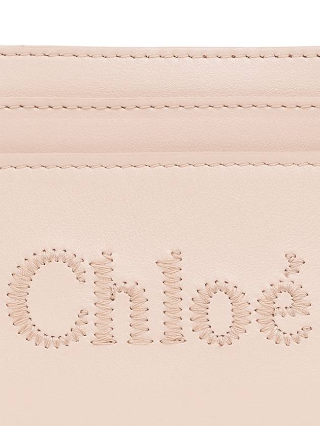 Sense Embroidered Logo Calfskin Card Wallet Light Beige - CHLOE - BALAAN 4