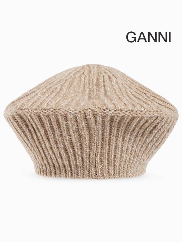 Women's Logo Wool Beret Beige - GANNI - BALAAN.