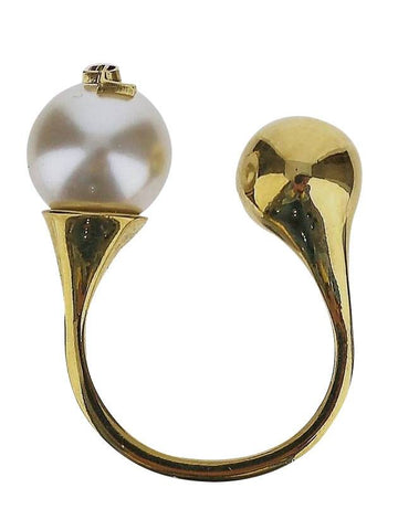 YSL Logo Pearl Ring Aging Brass Gold - SAINT LAURENT - BALAAN 1