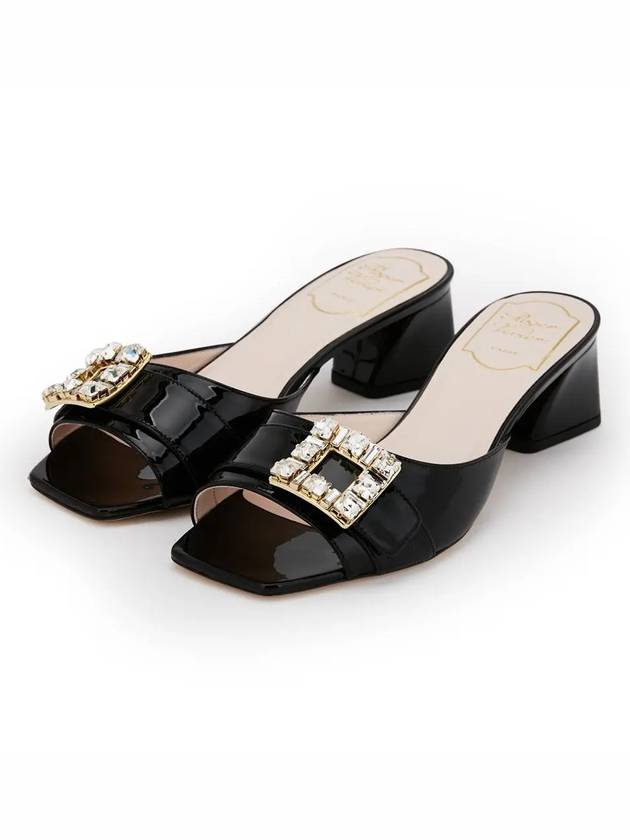 Crystal Embellished Buckle Sandals Heel Black - ROGER VIVIER - BALAAN 4