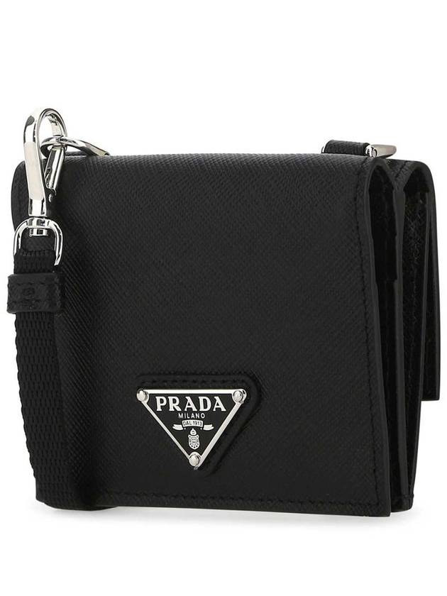 Triangle Logo Neck Strap Card Wallet Black - PRADA - BALAAN 3