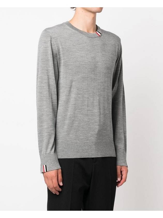 Intarsia Stitch Crew Neck Merino Wool Knit Top Light Grey - THOM BROWNE - BALAAN 3