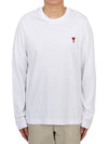 Chain Stitch Heart Logo Long Sleeve T-Shirt White - AMI - BALAAN 2