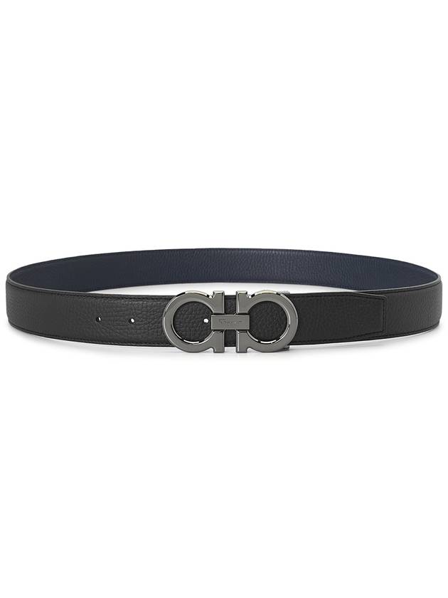 Reversible Gancini Leather Belt Navy - SALVATORE FERRAGAMO - BALAAN 5