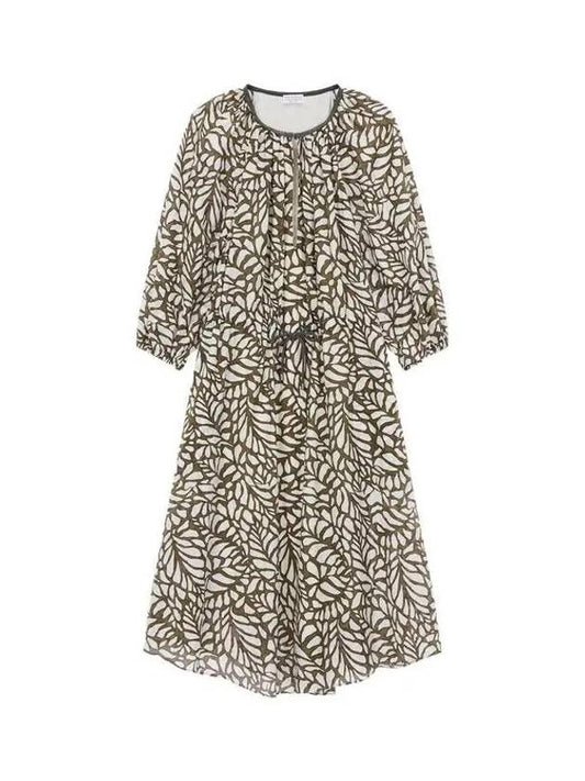 Shimaeul 8th Anniversary 10 e Point 9 8 Women s Monili Neck Leaf Print Dress Khaki 270456 - BRUNELLO CUCINELLI - BALAAN 1