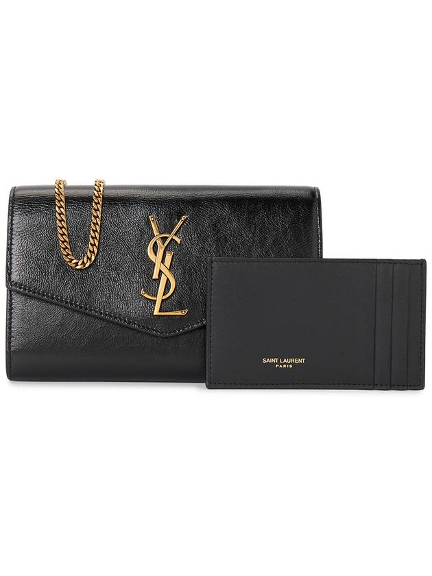 Uptown Shiny Grained Leather Chain Wallet Black - SAINT LAURENT - BALAAN 3