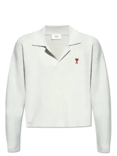 Small Heart Long Sleeve Polo Shirt White - AMI - BALAAN 2