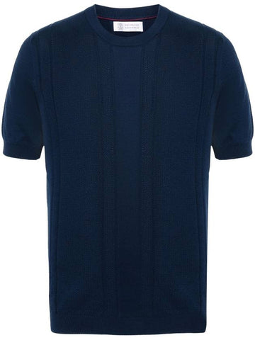 Knit Cotton T-Shirt Navy M29202400 C9078 - BRUNELLO CUCINELLI - BALAAN 1