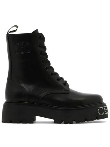 Triomphe Shiny Lace-Up Walker Boots Black - CELINE - BALAAN.