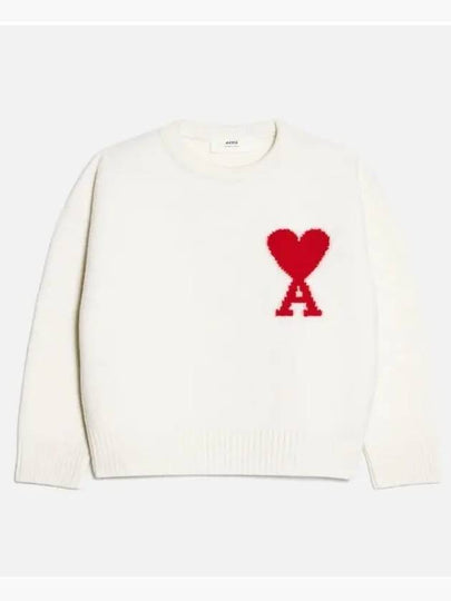 Big Heart Logo Wool Knit Top White - AMI - BALAAN 2