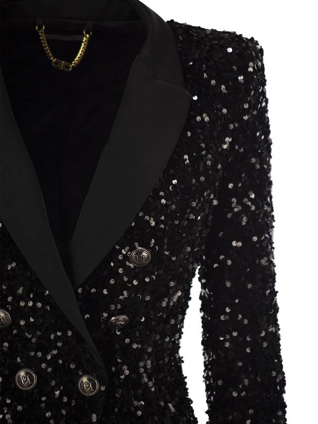 Double-breasted jacket in chenille embroidered with sequins - ELISABETTA FRANCHI - BALAAN 4