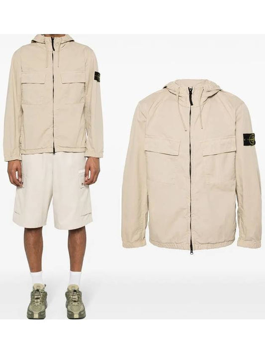 Cotton Twill Stretch Hooded Jacket Beige - STONE ISLAND - BALAAN 2