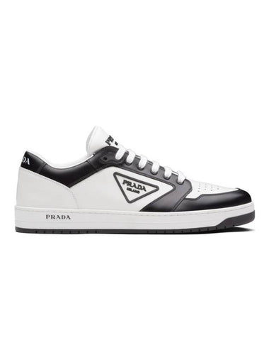 District Triangle Logo Leather Low Top Sneakers White Black - PRADA - BALAAN 1