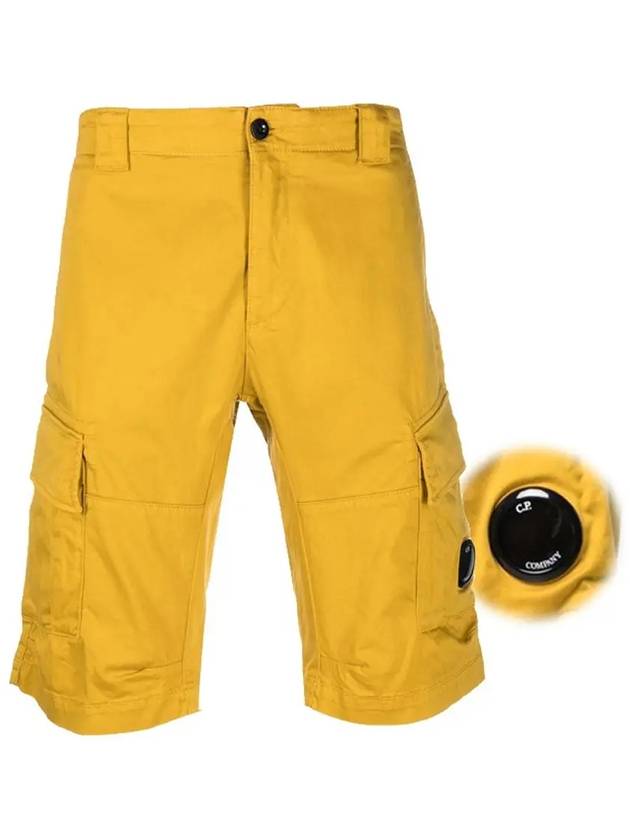 Lens Wappen Stretch Satin Cargo Shorts Yellow - CP COMPANY - BALAAN 3