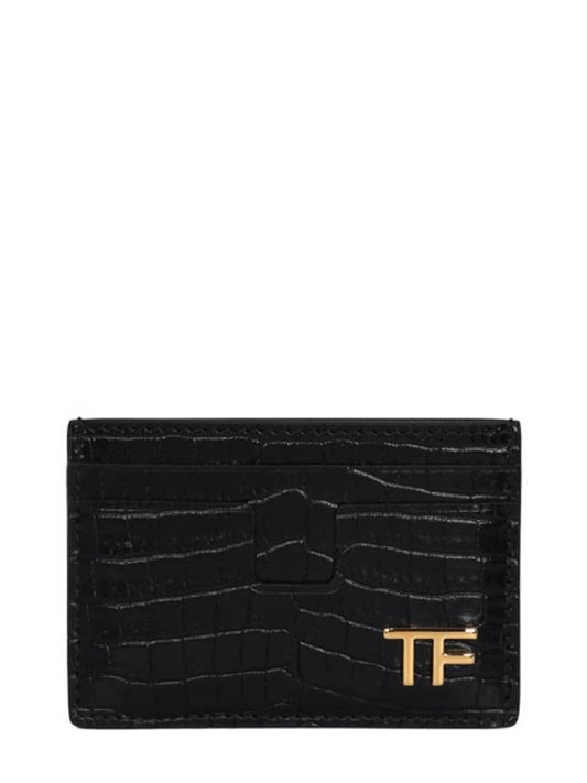 Men's Croc Embossed Leather Card Wallet Black - TOM FORD - BALAAN 2