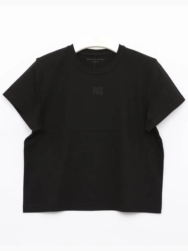 Logo Shrunken Cotton Jersey Short Sleeve T-Shirt Black - ALEXANDER WANG - BALAAN 2