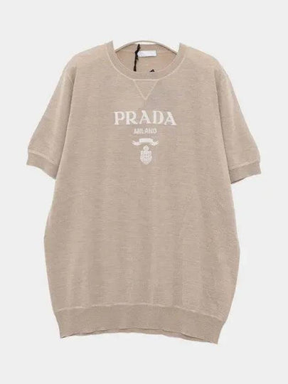 Wool Cashmere Crew Neck Short Sleeve Knit Top Ivory - PRADA - BALAAN 2