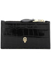 Skull Crocodile Embossed Zipper Card Wallet Black - ALEXANDER MCQUEEN - BALAAN.