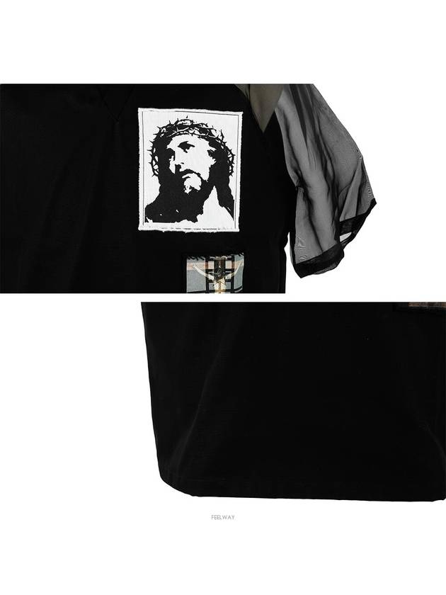 6217 035 001 Men's seethrough sleeve Jesus patch black short sleeve - GIVENCHY - BALAAN 5