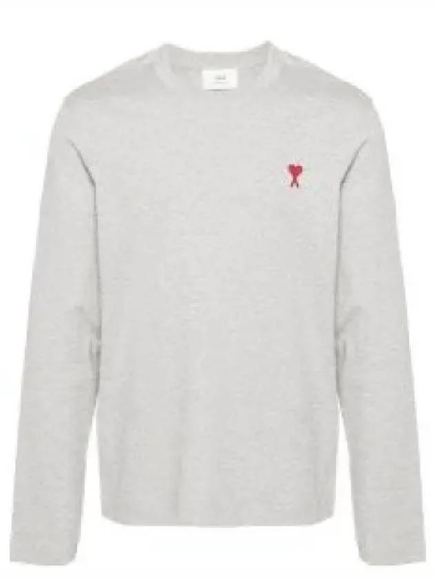 Chain Stitch Heart Logo Long Sleeve T-Shirt Grey - AMI - BALAAN 2