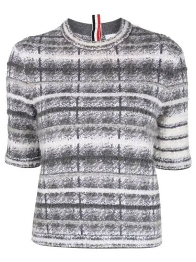 4 Bar Crew Neck Merino Mohair Knit Top Grey - THOM BROWNE - BALAAN 2