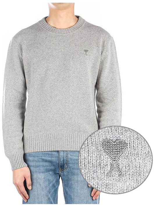 Chain Stitch Heart Logo Cashmere Knit Top Grey - AMI - BALAAN 2