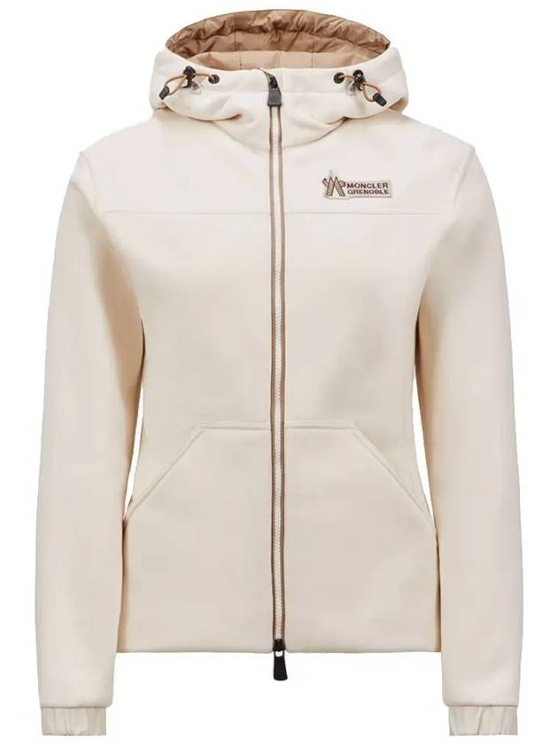 Embroidered Logo Patch Zip-Up Hoodie Cream - MONCLER - BALAAN 2