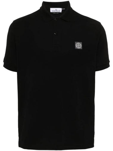 Compass Patch Short Sleeve Polo Shirt Black - STONE ISLAND - BALAAN 1