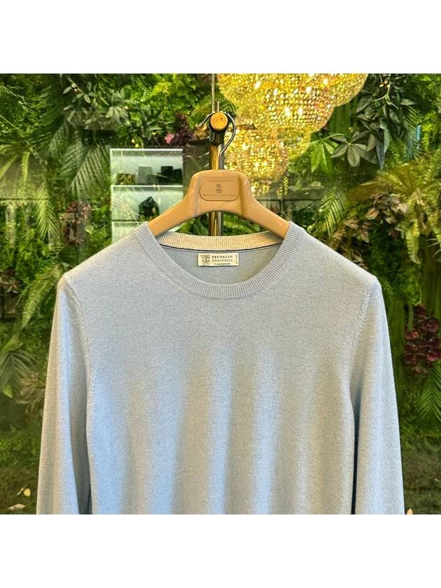 Crew Neck Cashmere Knit Top Light Blue - BRUNELLO CUCINELLI - BALAAN 3