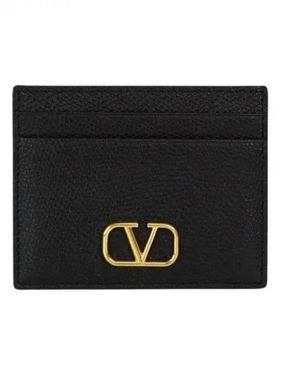 V Logo Signature Grainy Calfskin Card Wallet Black - VALENTINO - BALAAN 2